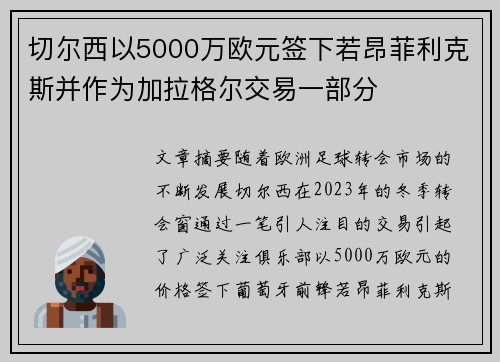 切尔西以5000万欧元签下若昂菲利克斯并作为加拉格尔交易一部分